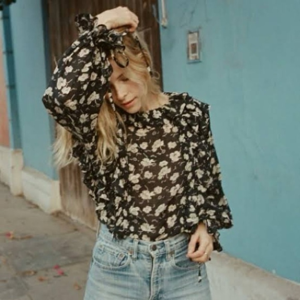 DOEN Luca Top in Black Anemone Floral Print Brand New w Tags from Fall 2018